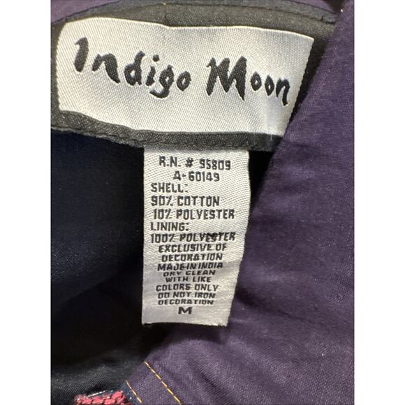 Indigo Moon Denim Chambray Medium Coat Pink Aztec Accent Purple Trim Embellish - Picture 2 of 13